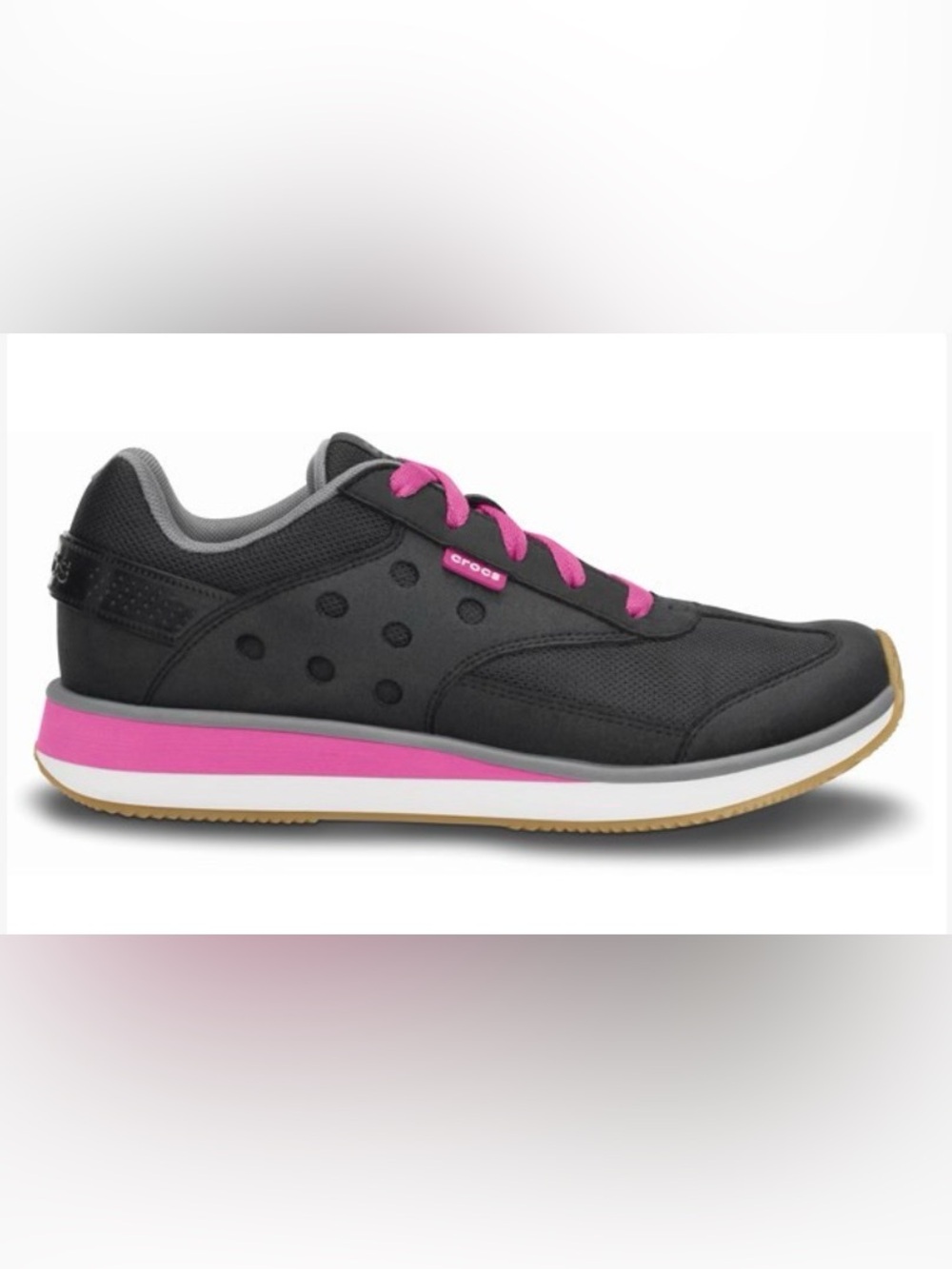 CROCS Women’s The Original Retro Sneaker in Pink/Black. Size 6